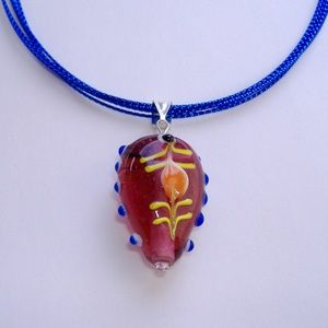 Glass Bead Pendant Handmade Purple Pink 6 Strand Blue Necklace Adjustable New